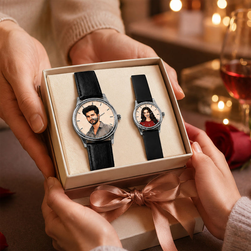 Personalized His & Her Photo Watch Set with Black Straps | Romantic Gift | Love Craft Gifts™