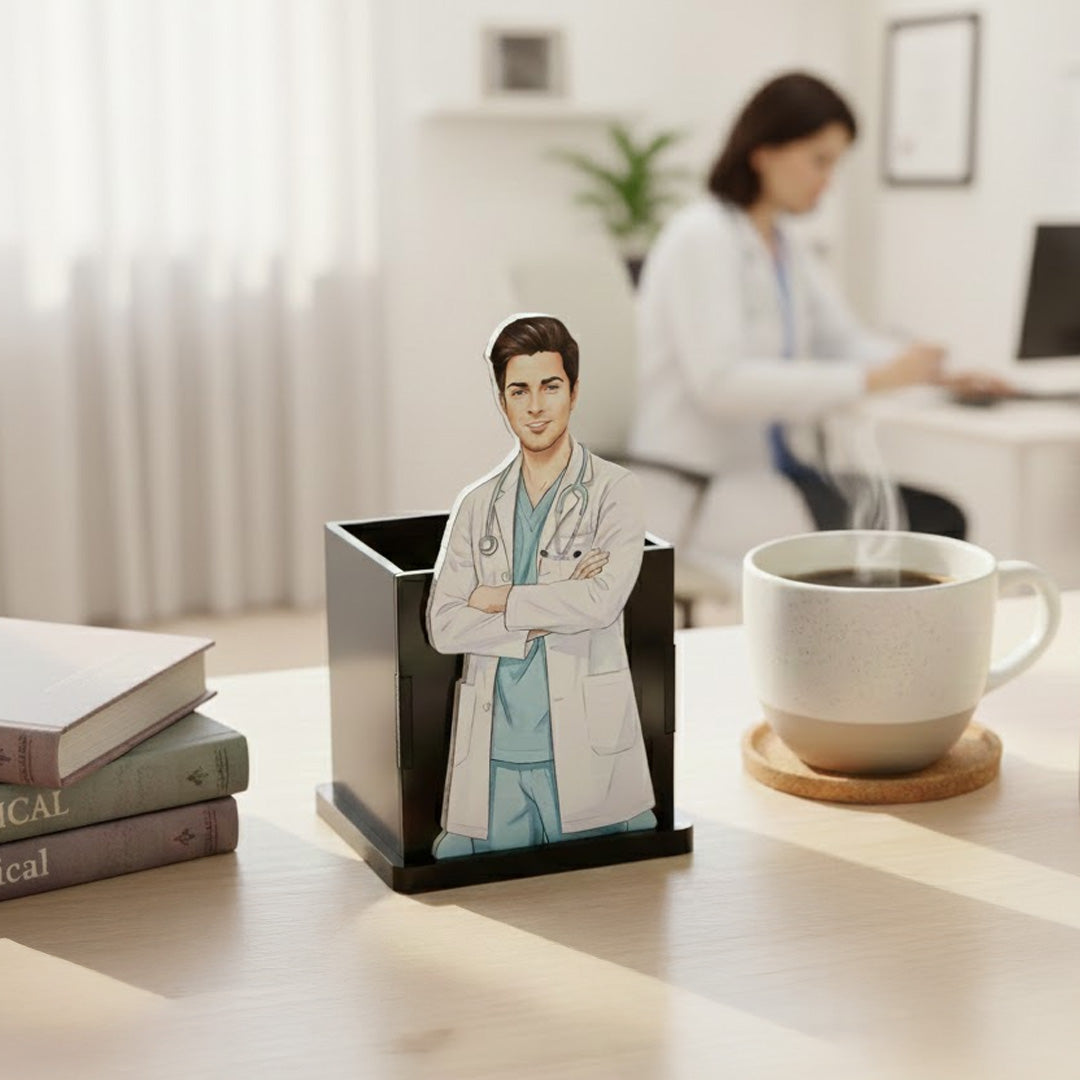 Personalized Doctor Pen Stand with Photo | Love Craft Gifts