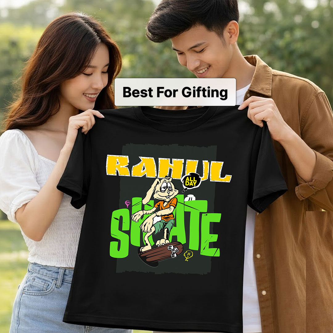 Personalized Skater Bunny Name T-Shirt for Men & Women – Custom Printed Black Street Style Tee | Love Craft Gifts