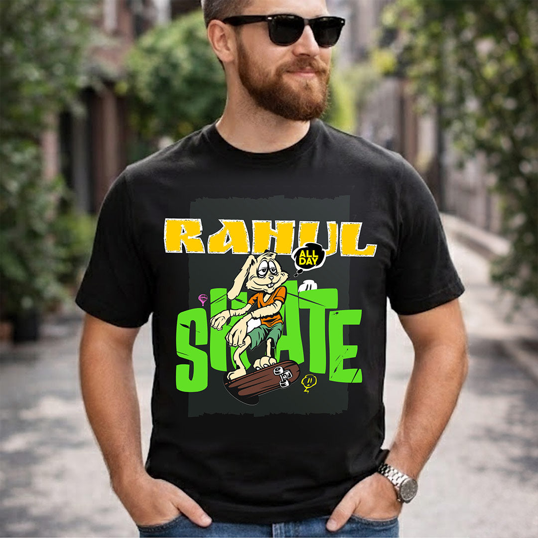 Personalized Skater Bunny Name T-Shirt for Men & Women – Custom Printed Black Street Style Tee | Love Craft Gifts