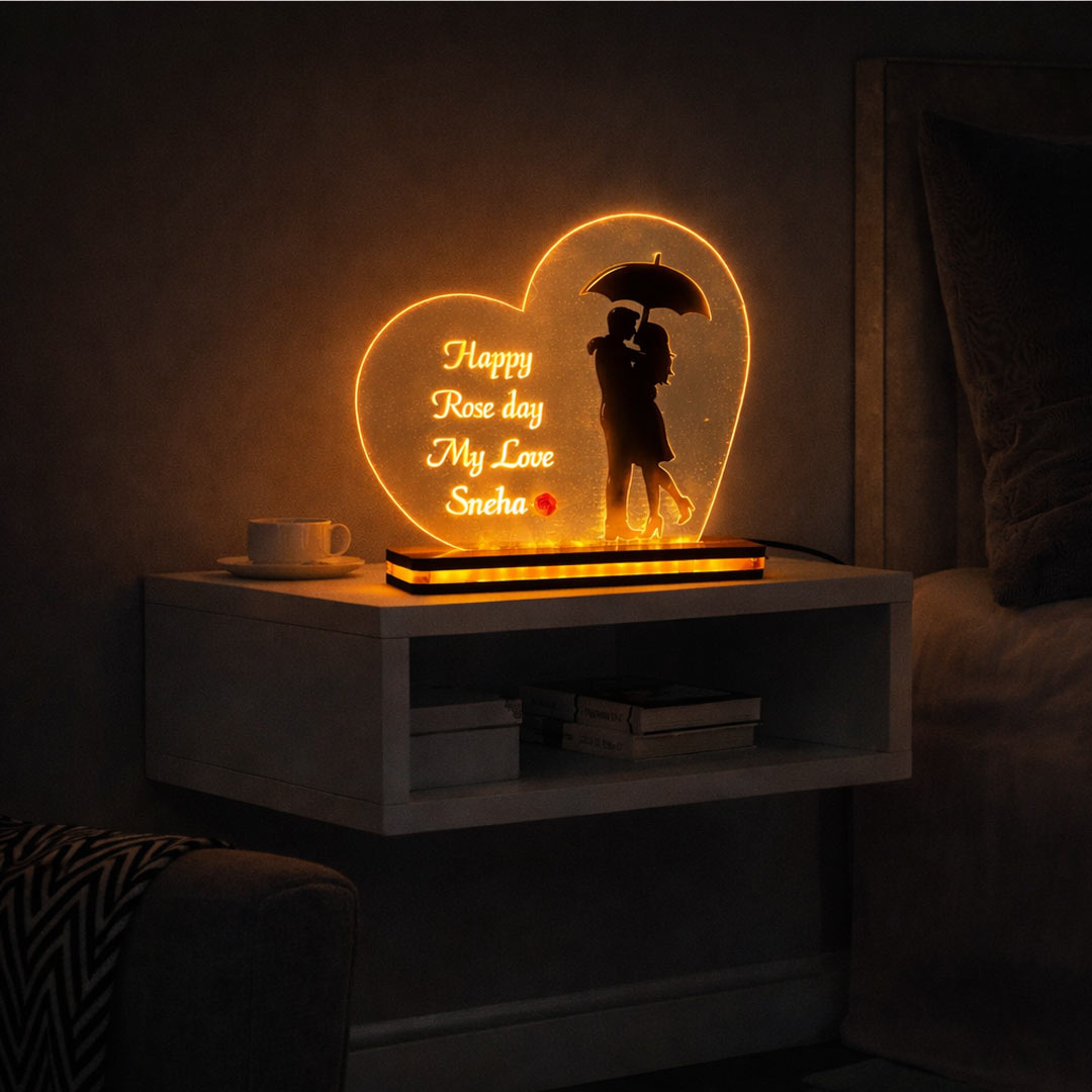 Personalized Acrylic Rose Day Lamp – Warm Light (5×7 Inch) | Love Craft Gifts
