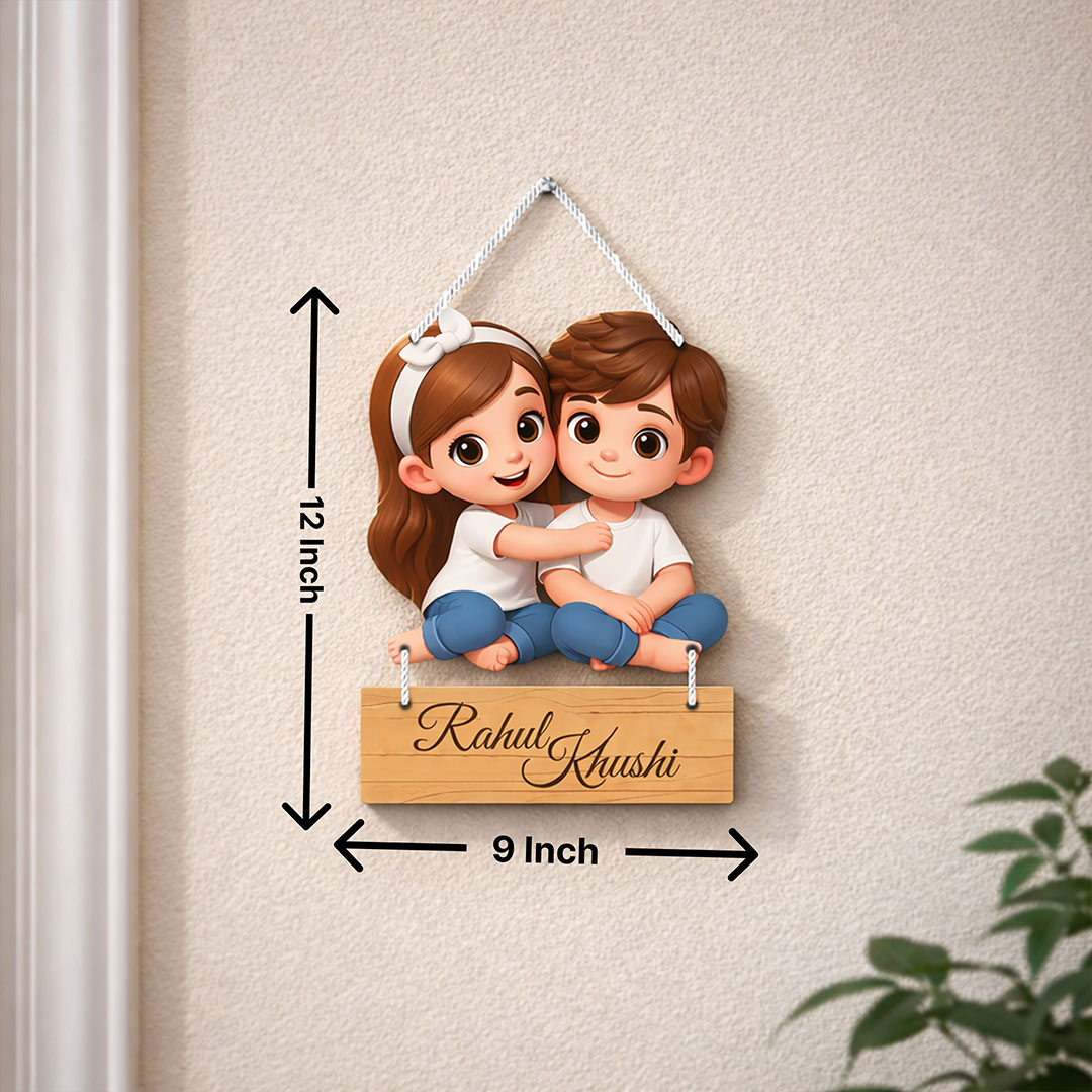 Personalized Couple Cartoon Hanging Frame – Custom Name Romantic Wall Décor (9×12 Inch) | Love Craft Gifts
