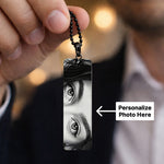 Personalized Eye Photo Bar Pendant Necklace – Custom Photo Vertical Charm Jewelry Gift for Girlfriend, Boyfriend & Couples | Love Craft Gifts