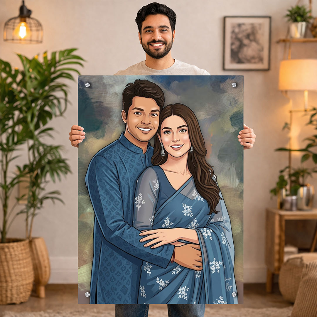 Personalized Toony Cartoon Acrylic Couple Wall Frame (24x36 Inch) – Custom Photo Romantic Wall Décor | Love Craft Gifts