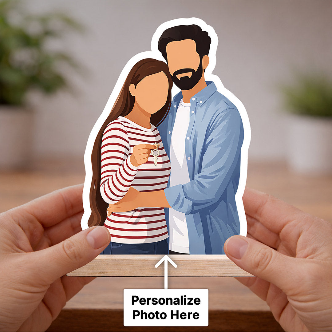 Personalized Couple Cartoon Wooden Table Stand Custom Photo Cutout Romantic Gift 6x8" | Love Craft Gifts