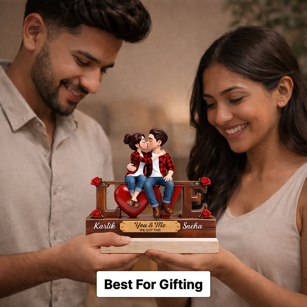 Personalized Couple Love Wooden Table Stand (7x8 Inch) Custom Name Romantic Desk Décor Gift for Boyfriend & Girlfriend | Love Craft Gifts