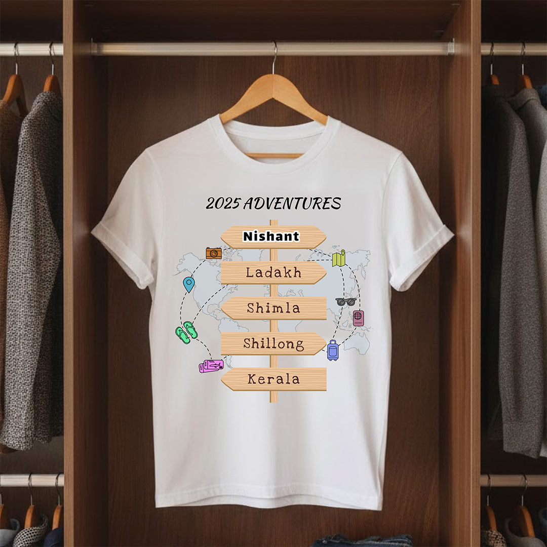 Personalized 2025 Adventures Travel T-Shirt – Custom Name Vacation Goals Tee | Love Craft Gifts