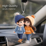 Personalized Cartoon Couple Acrylic Car Hanging – Custom Photo & Name Rearview Mirror Décor (2x2.5 Inch) | Love Craft Gifts