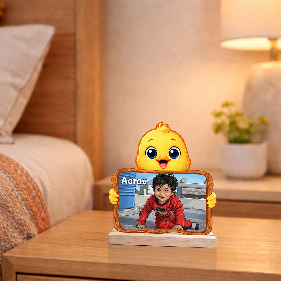Personalized Cartoon Baby Photo Frame (6x6 Inch) – Custom Name Kids Table Decor Gift | Love Craft Gifts™