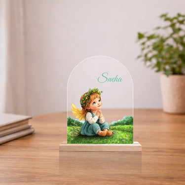 Personalized Baby Name Acrylic Table Stand – Custom Cute Angel Theme Desk Décor Gift (6x8 Inch) | Love Craft Gifts