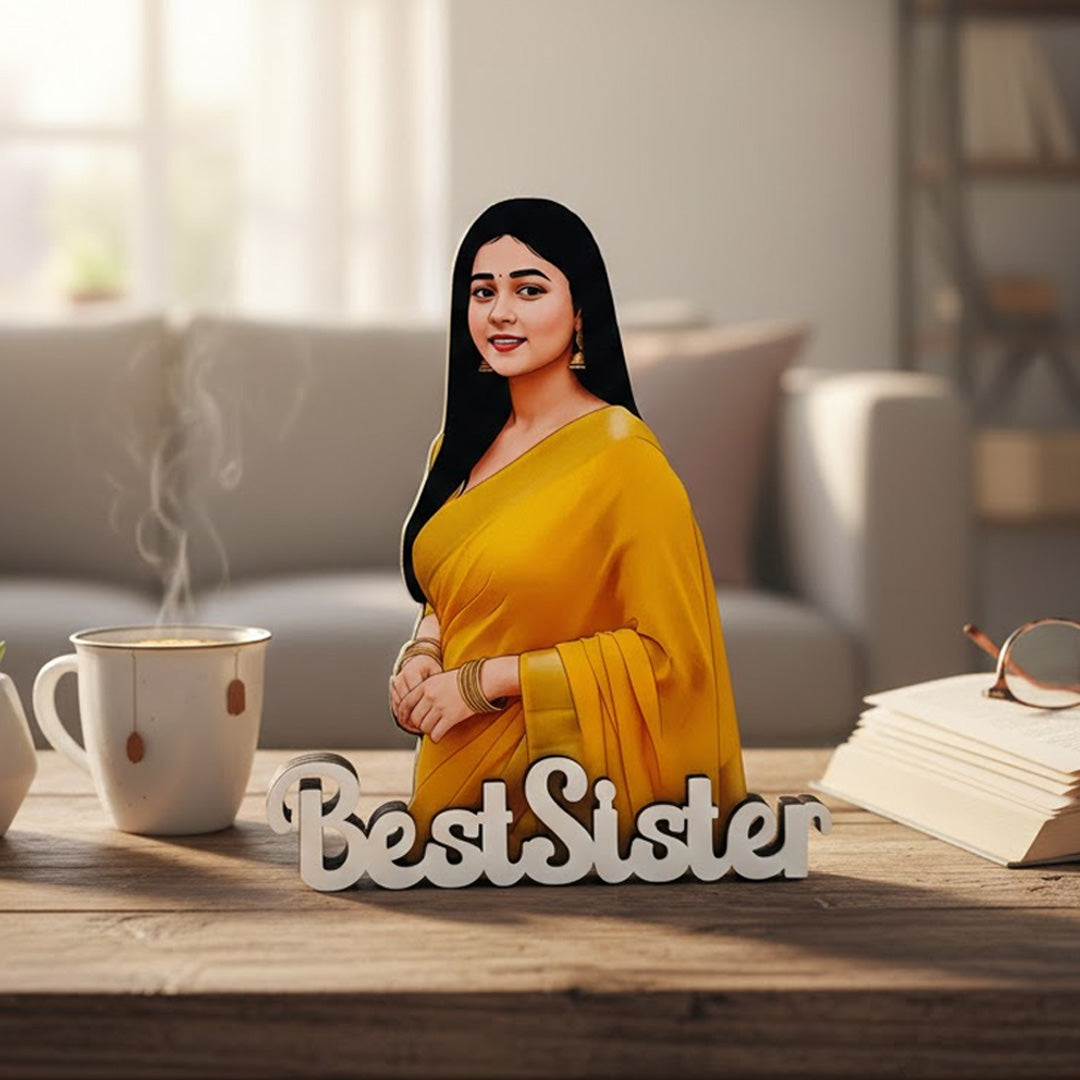 Personalized Cartoon Name Table Stand – Best Sister Edition (7×6 Inch) | Love Craft Gifts