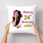 Personalized Birthday Photo Cushion Pillow for Girls with Name – Custom Soft Birthday Gift Cushion (10x10 Inch) | Love Craft Gifts
