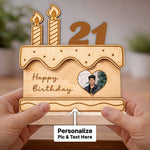 Personalized Birthday Cake Wooden Cutout Stand (6x6 Inch) Custom Photo & Age Table Top Décor Gift | Love Craft Gifts