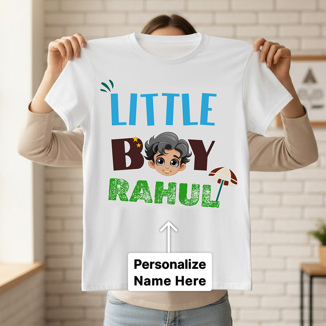 Personalized Little Boy White T-Shirt – Custom Name Printed Kids Tee | Love Craft Gifts