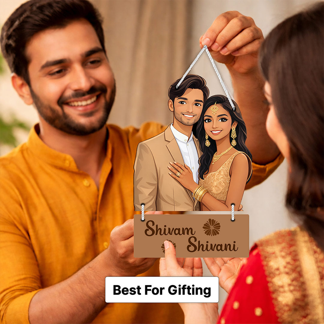 Personalized Couple Cutout Hanging Frame – Custom Name Romantic Wall Décor (12x8 Inch) | Love Craft Gifts