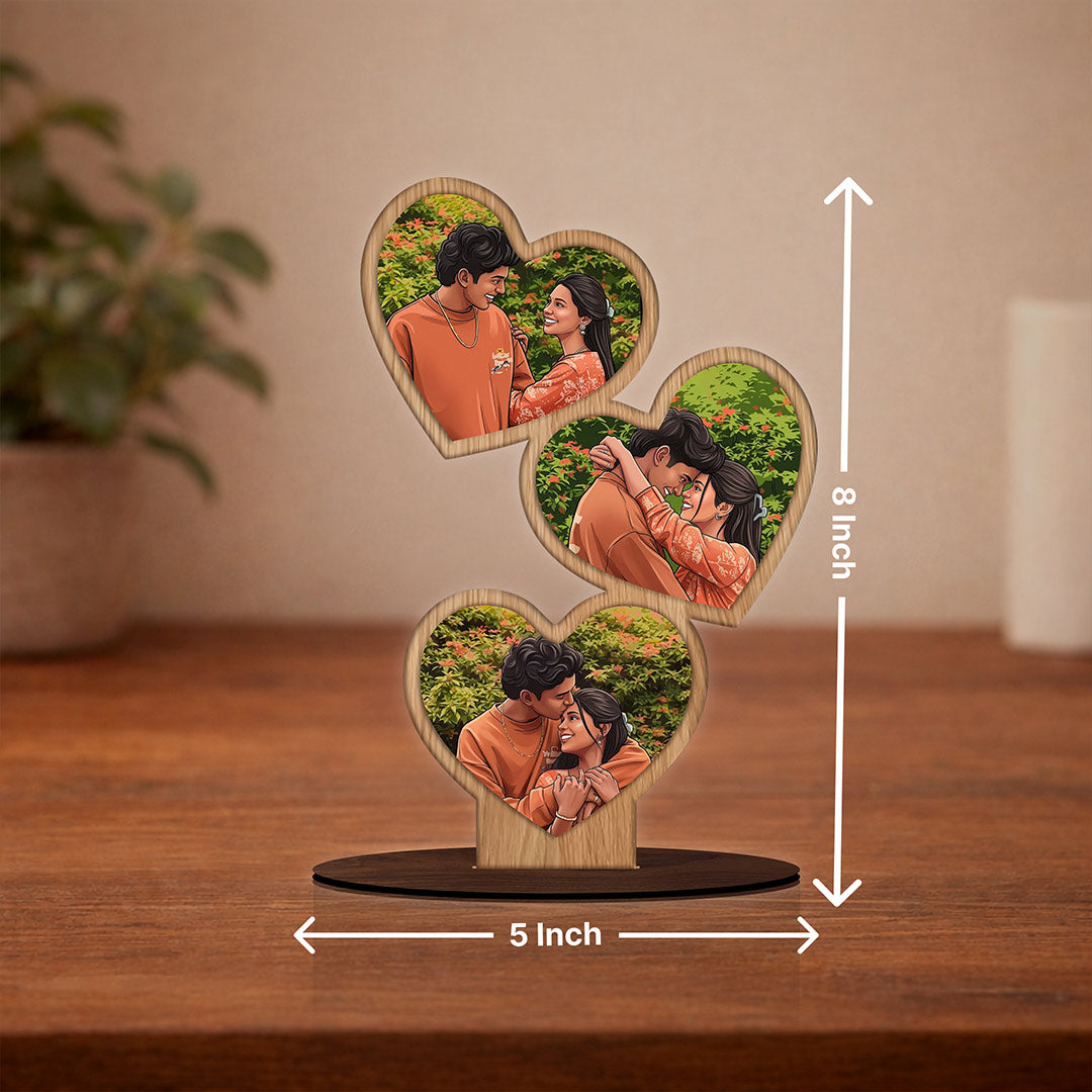 Personalized Heart Shape Wooden Photo Stand (5x8 Inch) Custom Couple Photo Collage Table Top Décor Gift for Couples | Love Craft Gifts