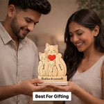 Personalized “Rishton Ki Warmth” Wooden Family Cats Name Stand Custom Name Print (5x7 Inch) Cute Desk Decor Gift for Family, Couples & Kids | Love Craft Gifts