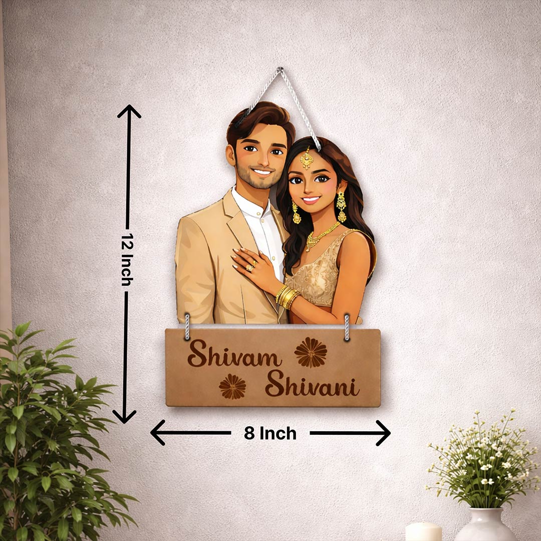 Personalized Couple Cutout Hanging Frame – Custom Name Romantic Wall Décor (12x8 Inch) | Love Craft Gifts