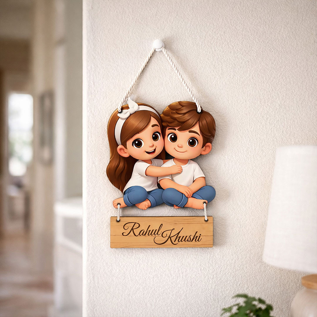 Personalized Couple Cartoon Hanging Frame – Custom Name Romantic Wall Décor (9×12 Inch) | Love Craft Gifts