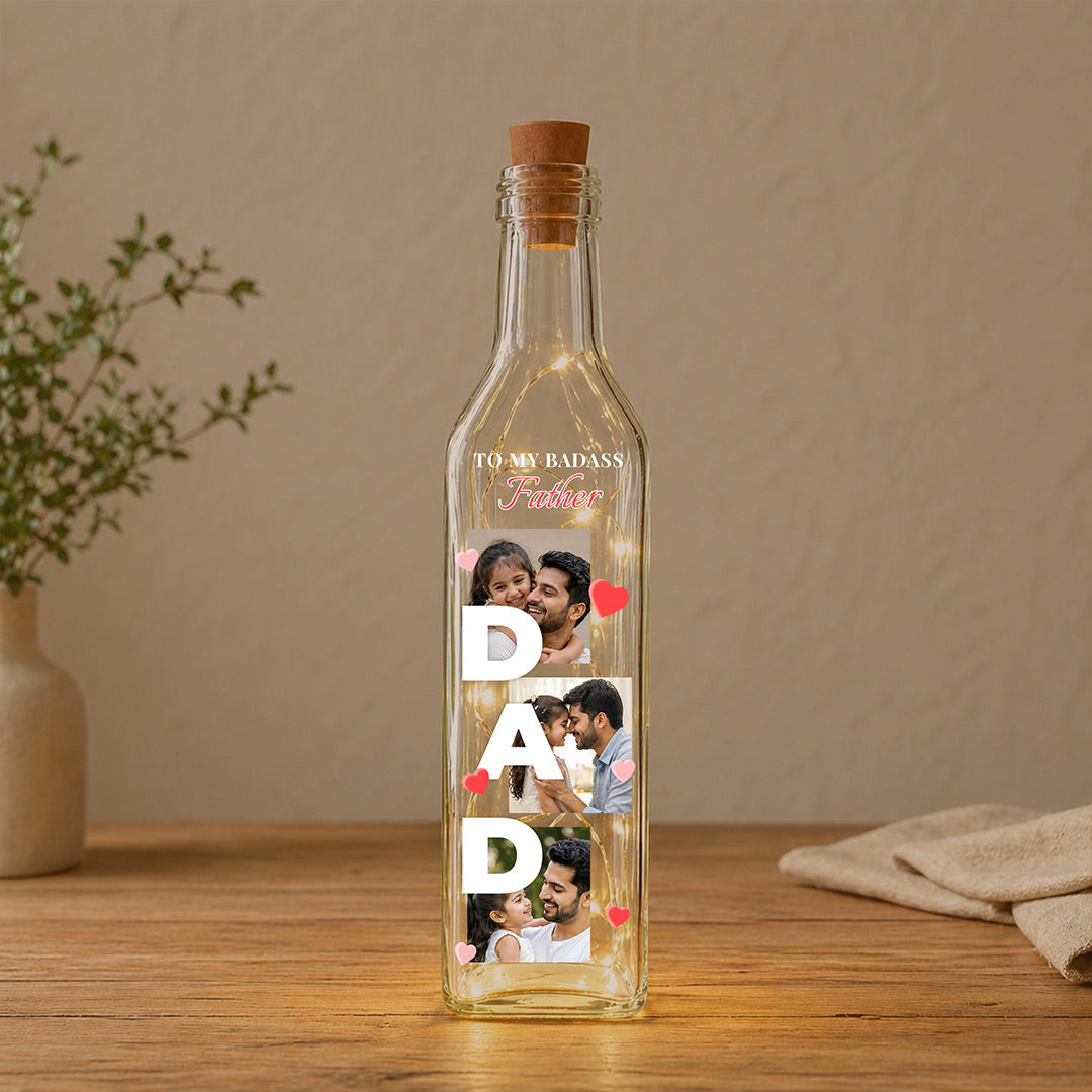 Personalized Dad Photo LED Bottle Lamp (Standard Size) – Custom Father Memory Light Gift with Photos | Love Craft Gifts™