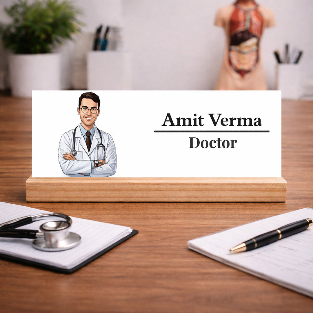 Personalized Doctor Name Plate Wooden Desk Stand (7.5x2 Inch) – Custom Photo & Name Table Nameplate Gift for Doctor, Clinic & Office Desk Décor | Love Craft Gifts