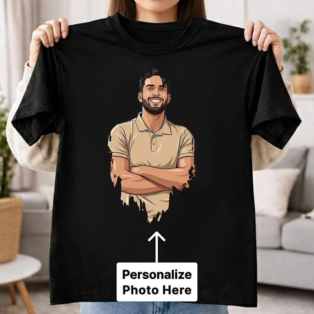 Personalized Drip Effect Photo T-Shirt-Black Tee for Women
