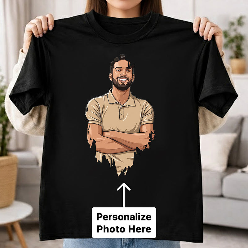 Personalized Drip Effect Photo T-Shirt-Black Tee for Women
