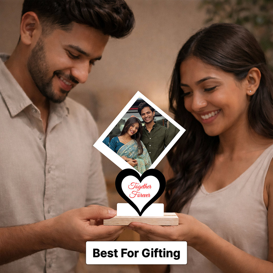 Personalized Couple Photo Heart Table Top with Custom Design (6x8 Inch) Romantic Desk Décor Gift | Love Craft Gifts