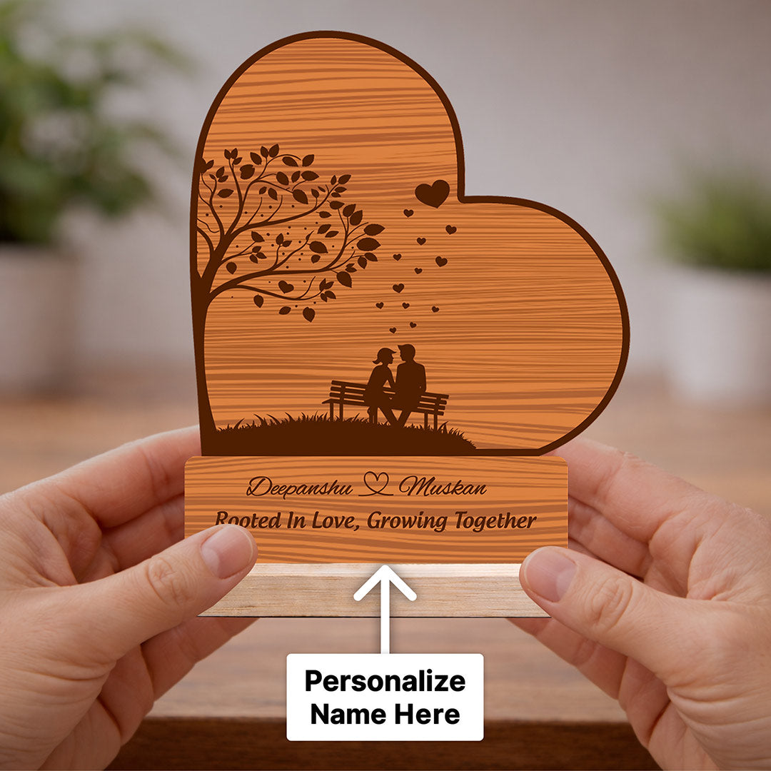Personalized Wooden Heart Couple Name Table Top with Custom Message (6x7 Inch) Romantic Desk Décor Gift | Love Craft Gifts