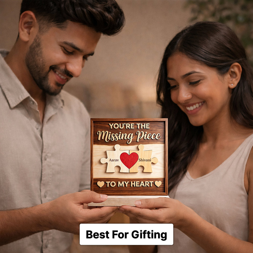 Personalized Wooden Couple Puzzle Name Frame 6x6 Inch Custom Romantic Table Décor Gift | Love Craft Gifts