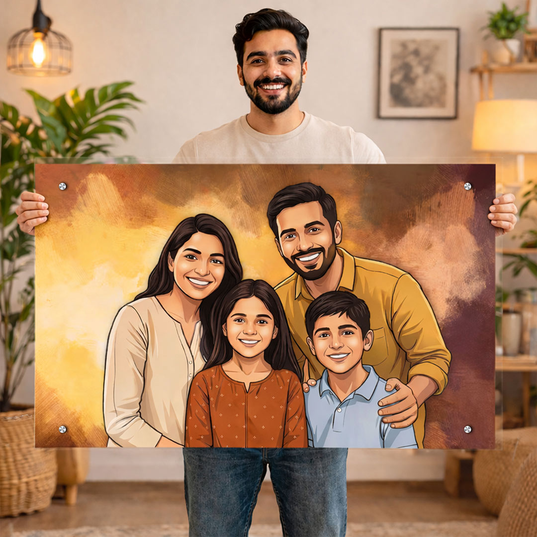 Personalized Toony Cartoon Acrylic Family Wall Frame (36x24 Inch) – Custom Photo Family Portrait Wall Décor | Love Craft Gifts