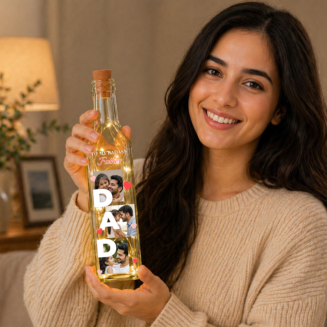 Personalized Dad Photo LED Bottle Lamp (Standard Size) – Custom Father Memory Light Gift with Photos | Love Craft Gifts™