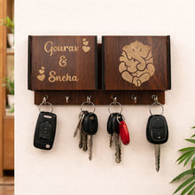 Personalized Wooden Key Holder & Phone Stand with Ganesha Design (8x4")
