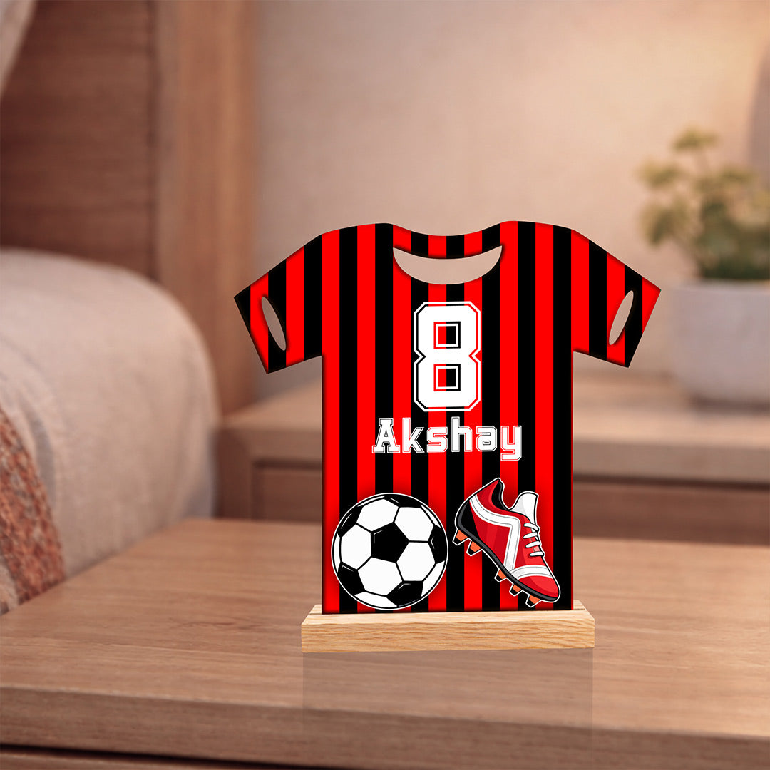 Personalized Football Jersey Wooden Frame – Custom Name & Number Sports Desk Décor (6x6 Inch) Kids Gift | Love Craft Gifts™