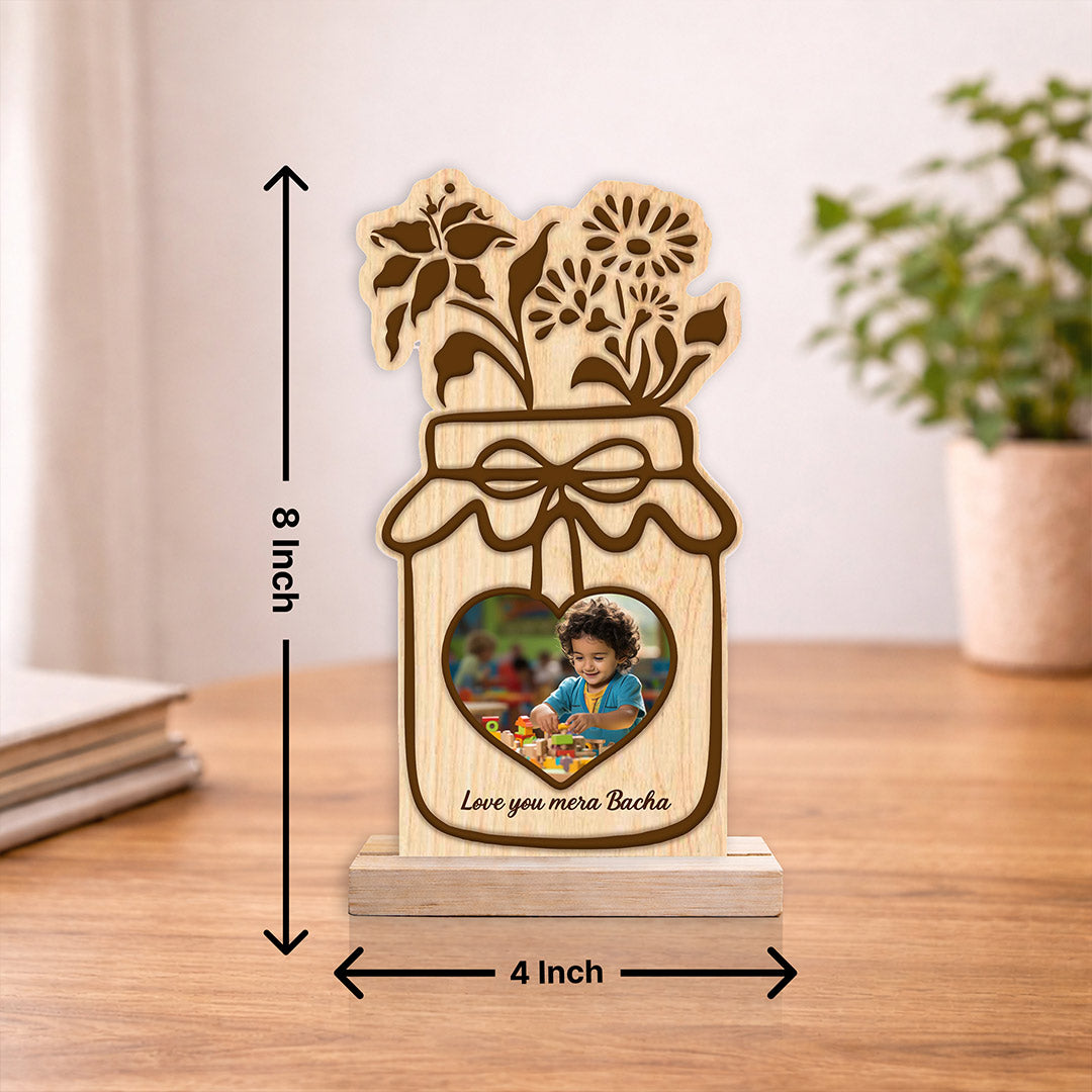 Personalized Wooden Jar Photo Frame for Kids – Custom Baby Photo Stand Gift (8x4 Inch) | Love Craft Gifts