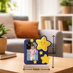 Personalized Kids Wooden Photo Frame with Cartoon Star Design (6x6 Inch) Custom Baby Picture Table Top Décor Gift | Love Craft Gifts