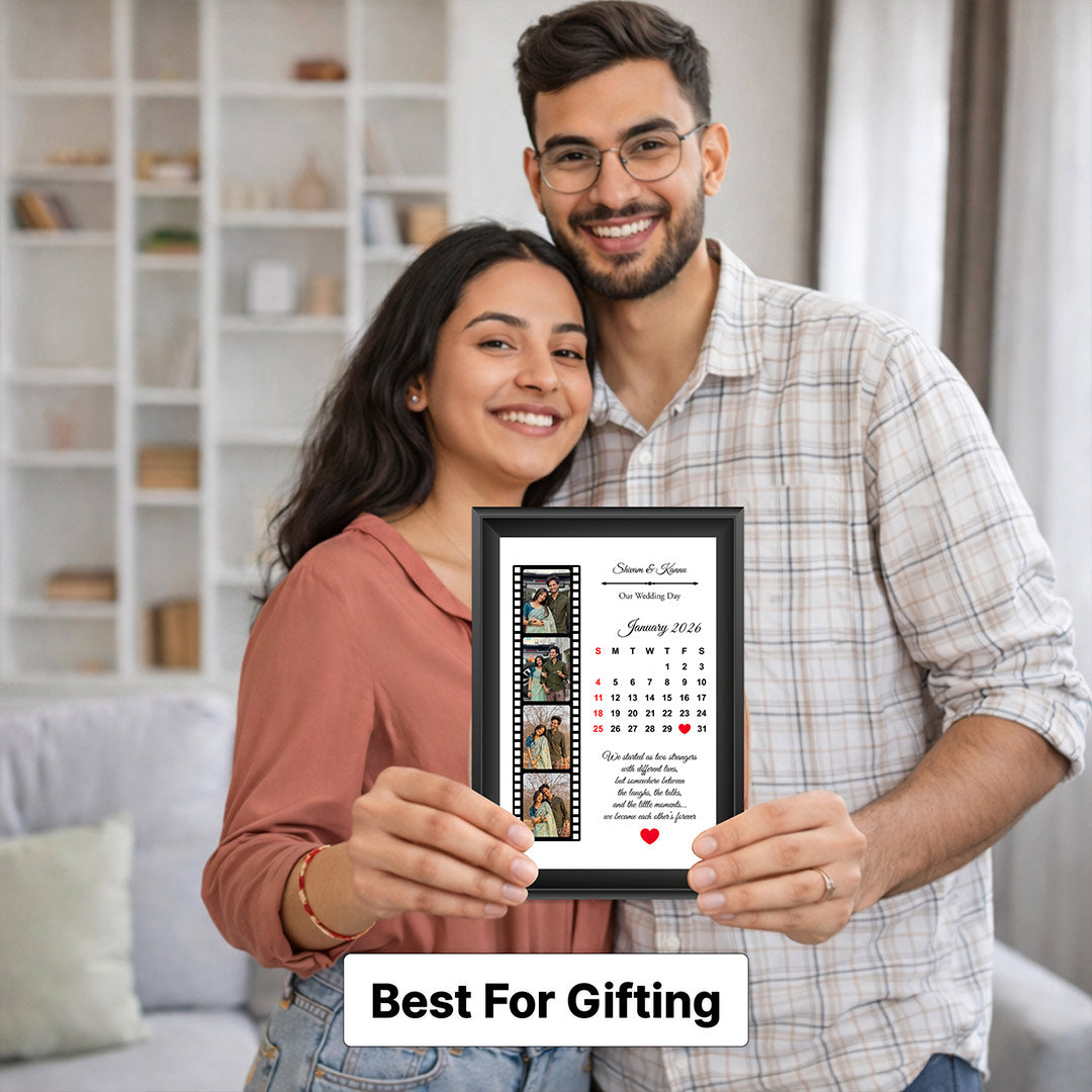 Personalized Wedding Calendar Photo Frame with Custom Date (8x12 Inch) Couple Memory Wall Décor Gift | Love Craft Gifts