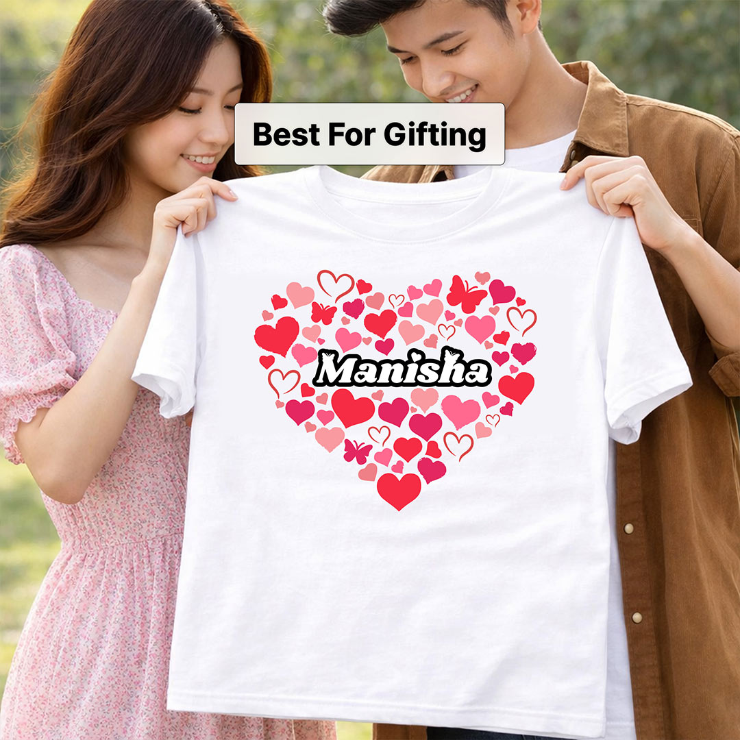 Personalized Heart Name Print White T-Shirt – Custom Love Design Unisex Tee | Love Craft Gifts
