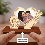Personalized Mother & Baby Wooden Photo Table Stand (Heart Design) Custom Mom & Child Keepsake Gift for Mother’s Day, Birthday & New Moms | Love Craft Gifts