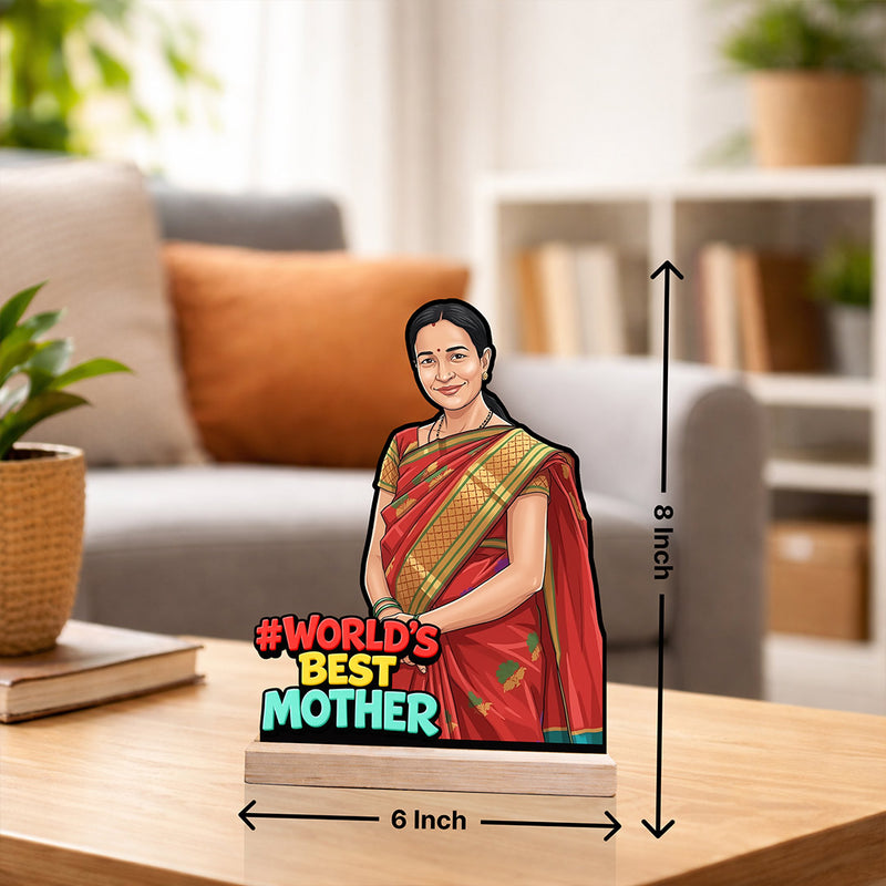 Personalized “World’s Best Mother” Wooden Cartoon Cutout Stand (6x8 Inch) Custom Photo Table Top Décor Gift for Mom | Love Craft Gifts
