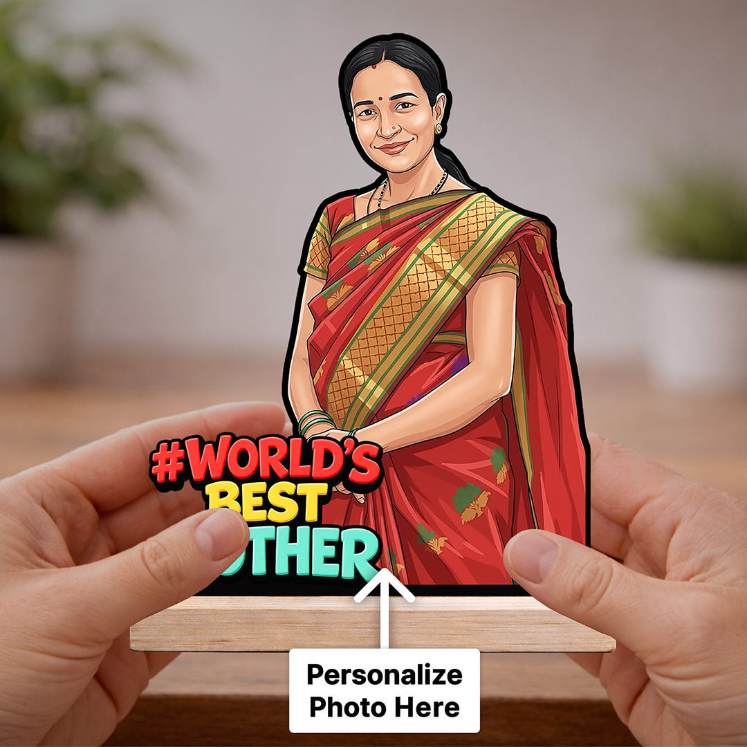 Personalized “World’s Best Mother” Wooden Cartoon Cutout Stand (6x8 Inch) Custom Photo Table Top Décor Gift for Mom | Love Craft Gifts