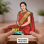 Personalized “World’s Best Mother” Wooden Cartoon Cutout Stand (6x8 Inch) Custom Photo Table Top Décor Gift for Mom | Love Craft Gifts