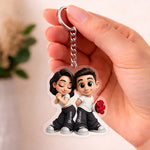 Personalized Cute Couple Cartoon Keychain – Custom Name Acrylic Keyring Gift for Boyfriend, Girlfriend & Couples | Romantic Mini Gift | Love Craft Gifts