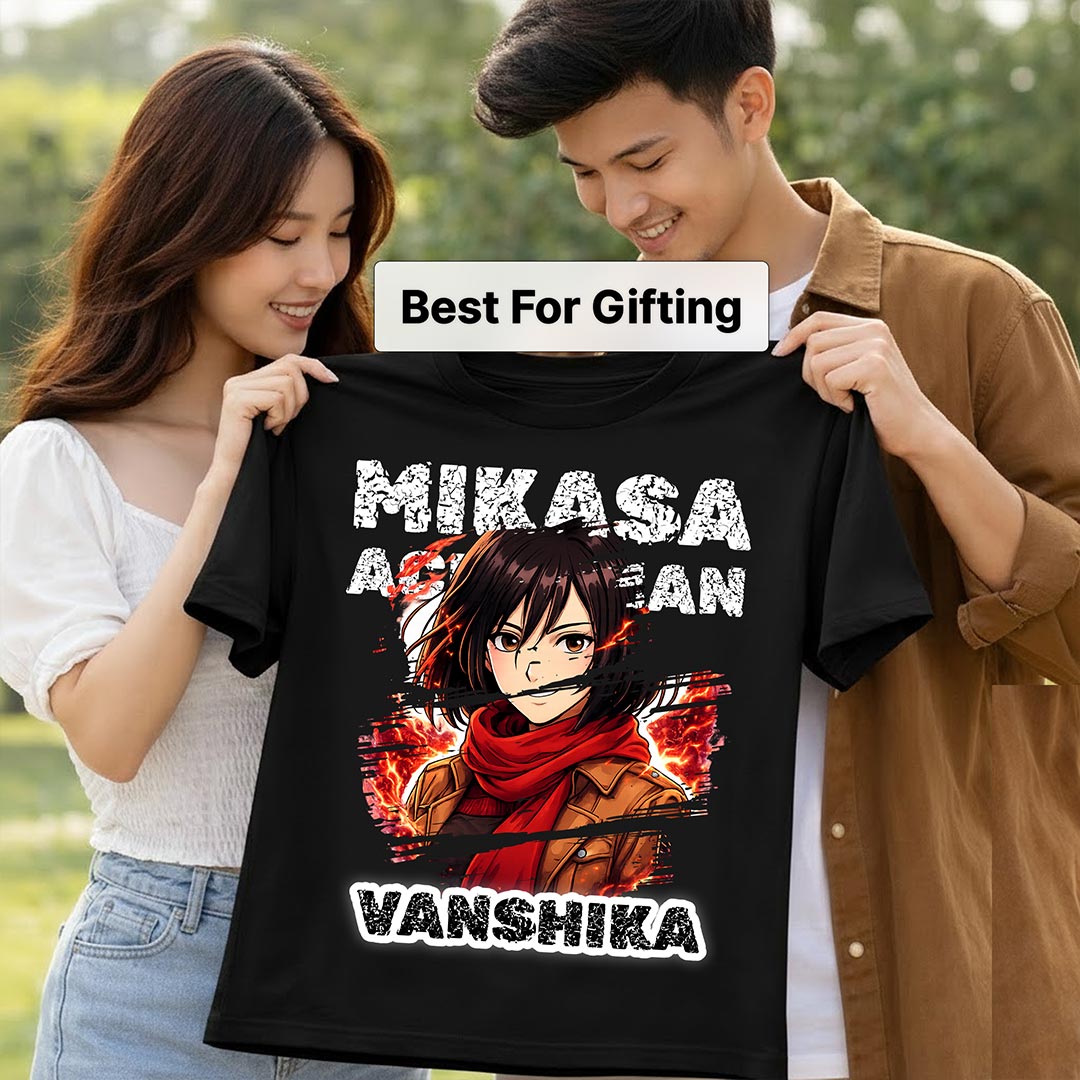 Personalized Mikasa Anime Name T-Shirt for Women – Custom Printed Black Tee | Love Craft Gifts