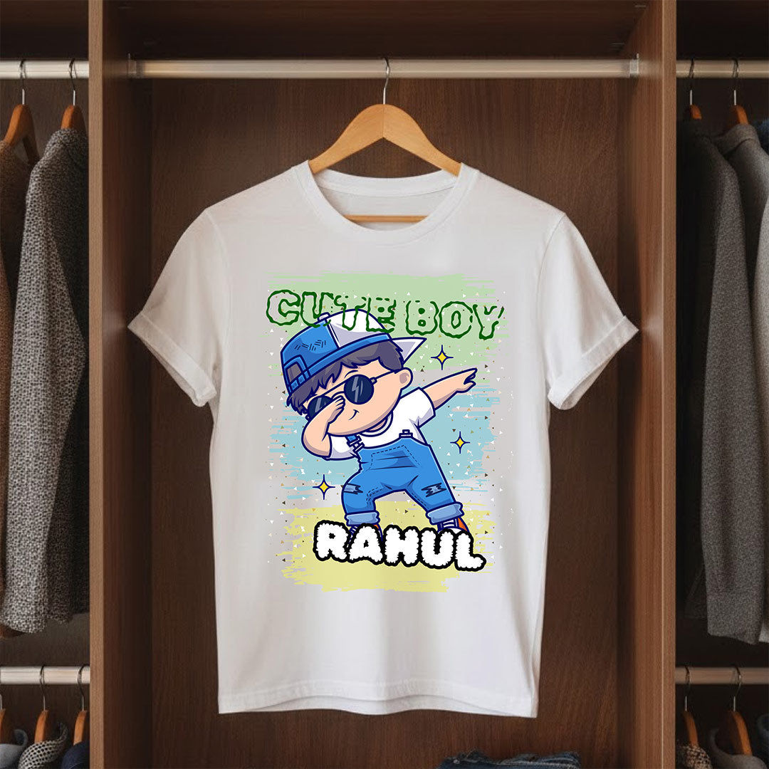 Personalized Cute Boy Name White T-Shirt – Custom Cartoon Boy Printed | Love Craft Gifts