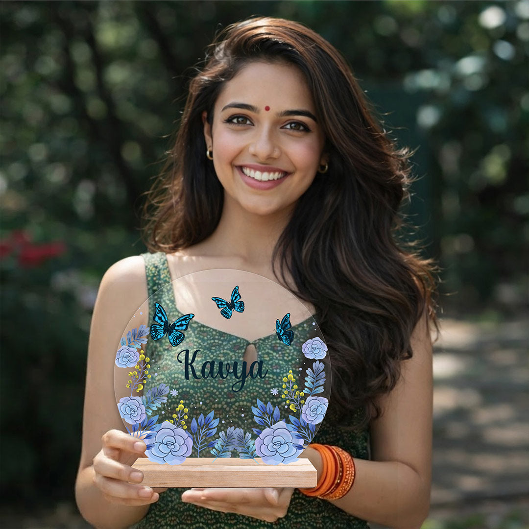 Personalized Butterfly Name Acrylic Table Stand (6x5 Inch) Custom Floral Name Display Gift for Girls, Kids & Loved Ones | Love Craft Gifts