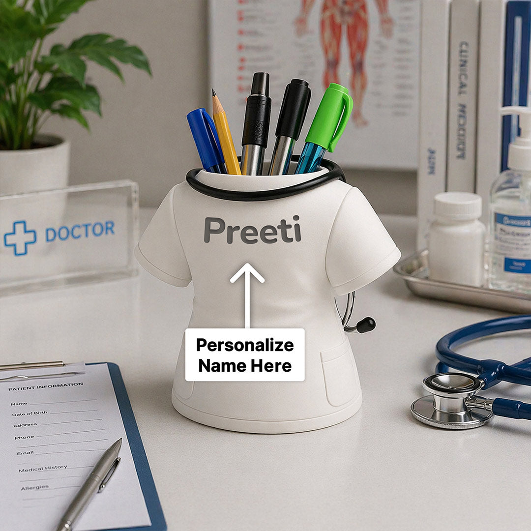 Premium Doctor White Coat Pen Stand – Personalized Medical Desk Organizer Gift with Stethoscope Design (Plastic) | Love Craft Gifts™