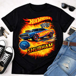 Personalized Hot Wheels Racing Car Name Print Black T-Shirt – Unisex Casual Wear | Love Craft Gifts
