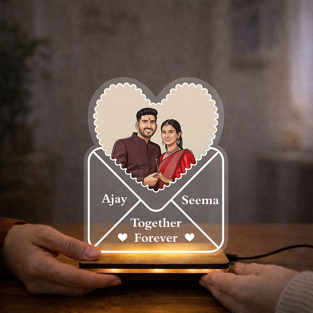 Personalized LED Acrylic Heart Lamp with Photo & Name Custom Warm White Light Couple Night Lamp (5x7 Inch) Romantic Gift for Husband, Wife & Girlfriend | Love Craft Gifts