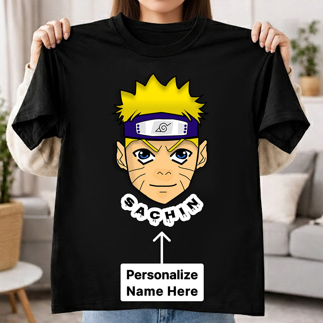 Personalized Ninja Anime Face Name T-Shirt for Kids – Custom Printed Black Tee | Love Craft Gifts